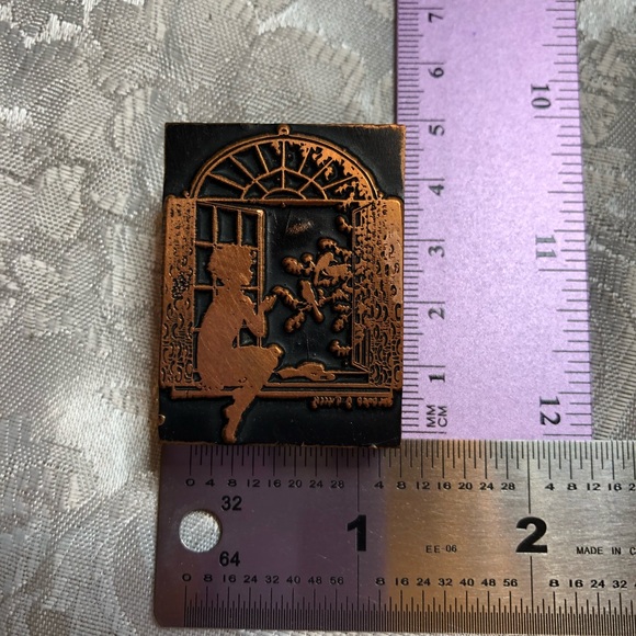 Antique Wooden Print Block Copper Child Window Bird - Picture 4 of 6